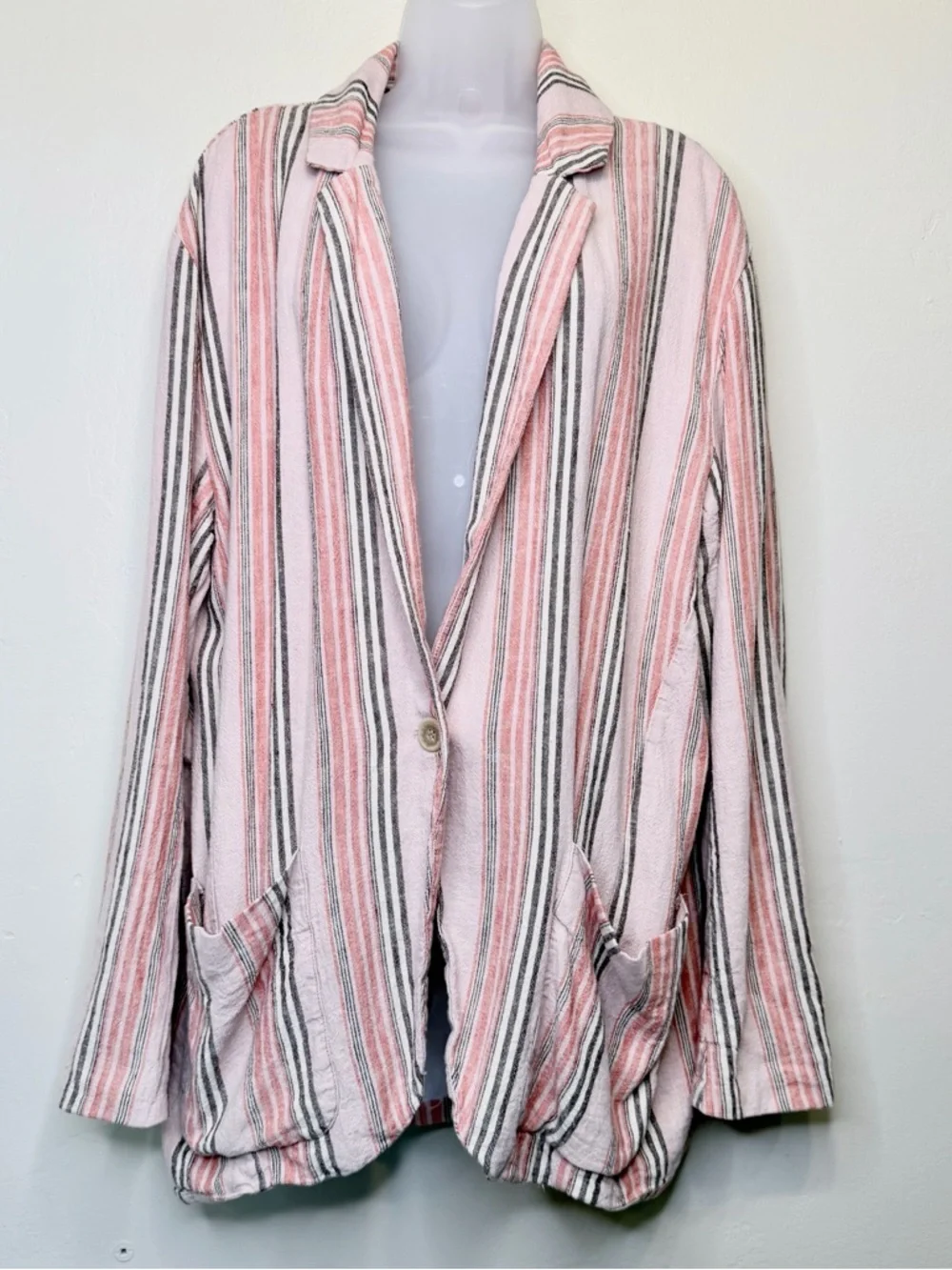 FP | Simply Stripe Hip Pockets Soft Relaxed Oversized Slouchy Blazer Jacket - Picture 5 of 15
